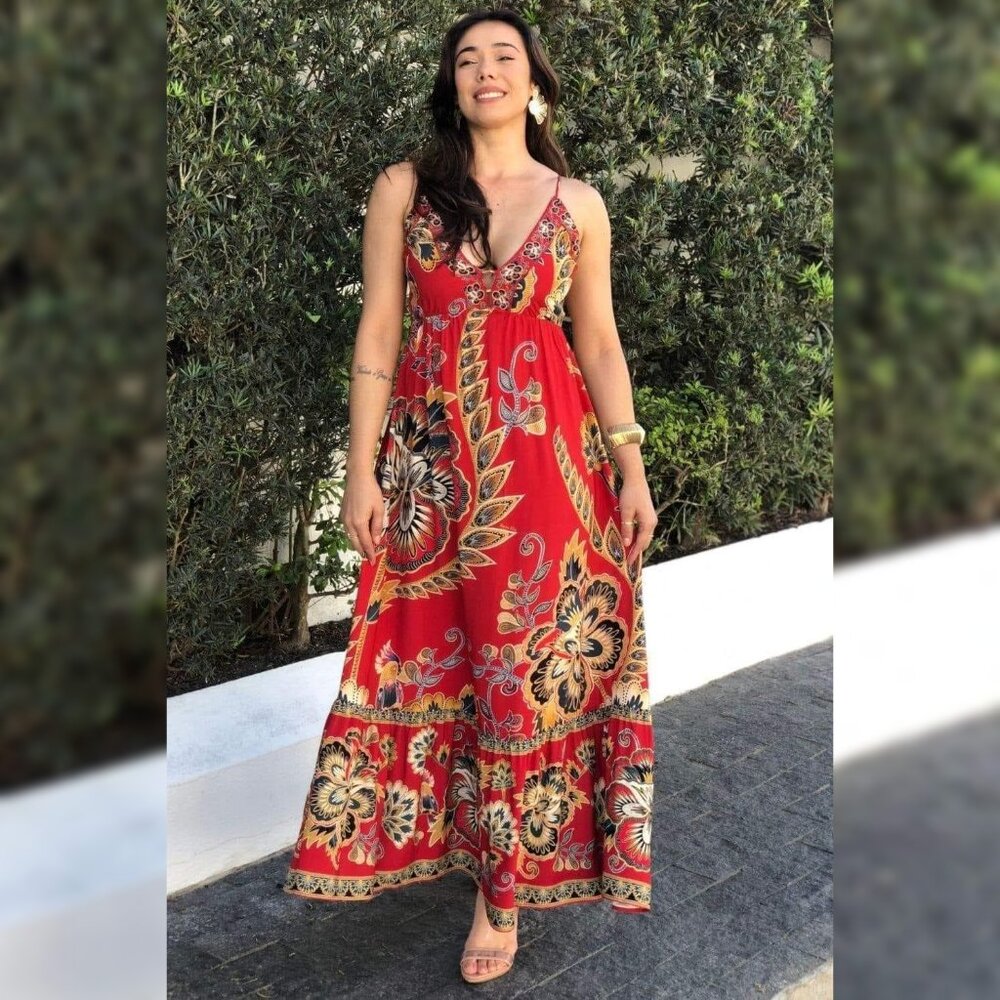 FARM Rio Red Maxi Floral Maxi Dress sz S NWT STUNNING!!! Brazil Line Exclusive!!